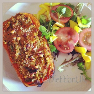 Dietitian UK: Baked Butternut Squash stuffed with Lentils 