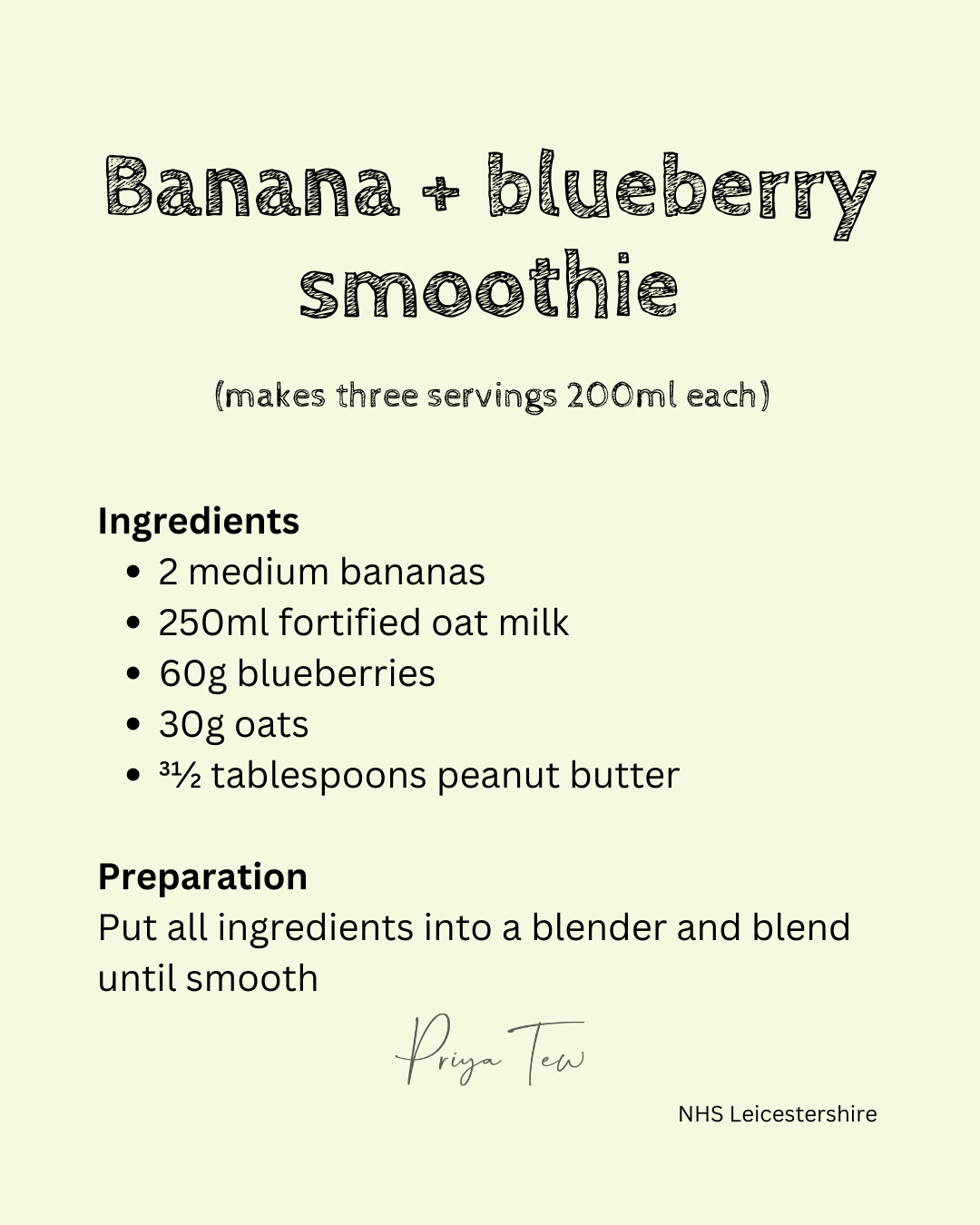 Recipe for a High protein vegan meal replacement shake: banana and blueberry