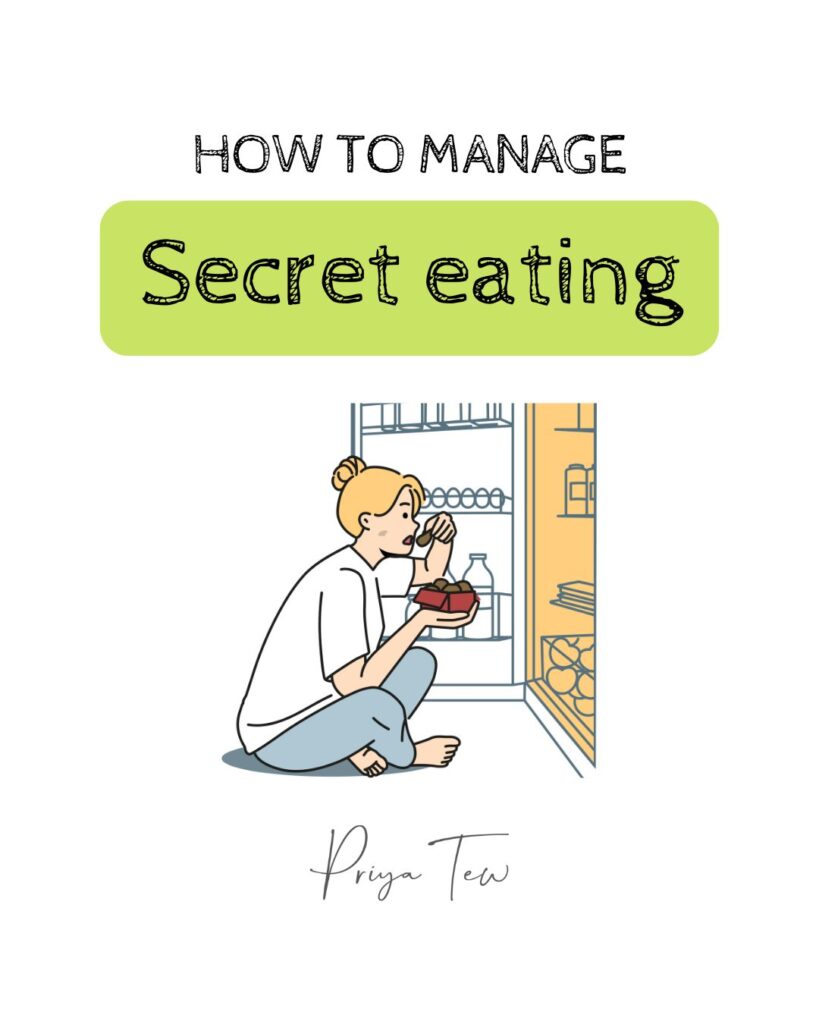 How to manage secret eating with an image of a girl in front of a fridge