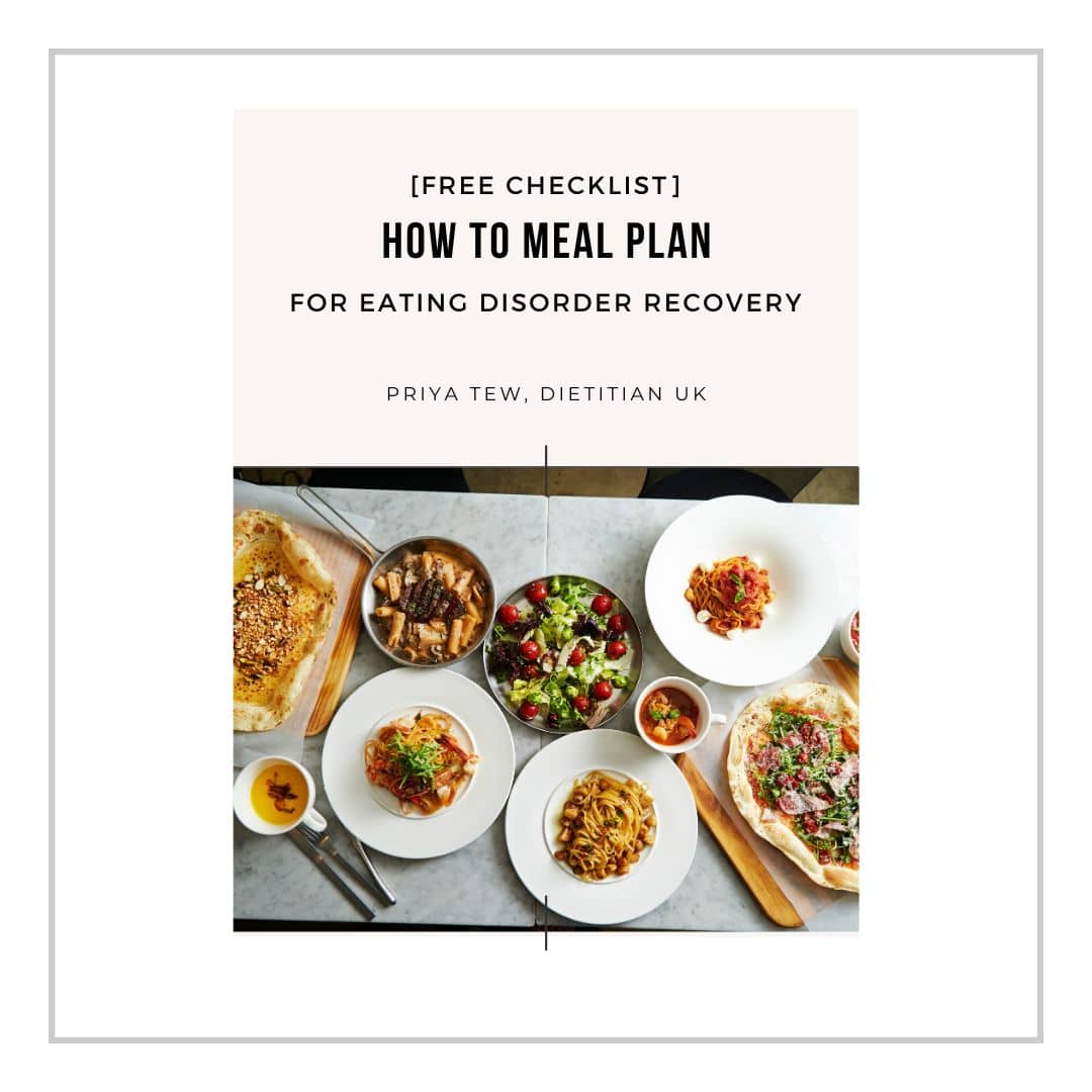Sign up for my free meal planner checklist from Priya Tew, Eating Disorder Dietitian